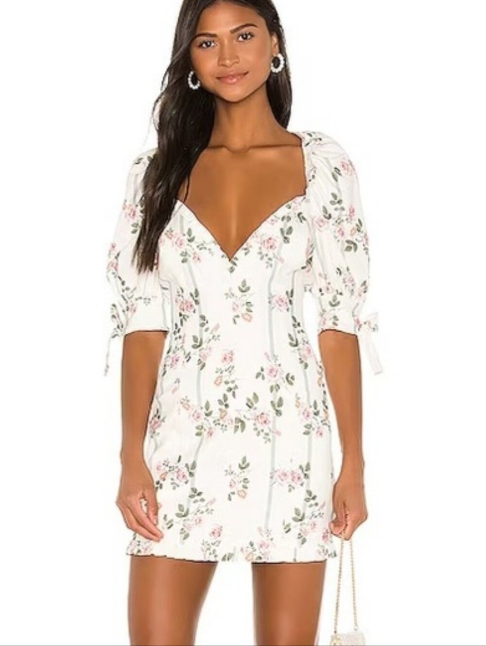 For Love And Lemons Rose Stripe Mini Dress Ivory Sz Medium Linen Blend